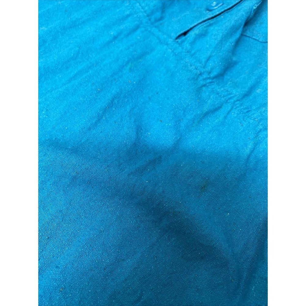 VTG Naturelle George Georgiou Teal Raw Silk Jumpsuit Chest Pockets One Piece S - Picture 15 of 15